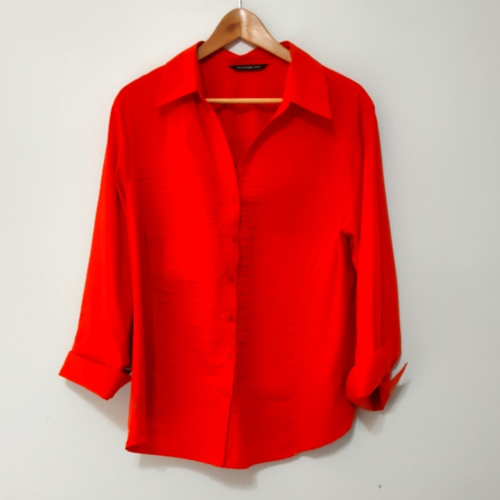 Zac & Rachel Blouse 2XL Orange Button Front Fall Winter Office Casual Colorful